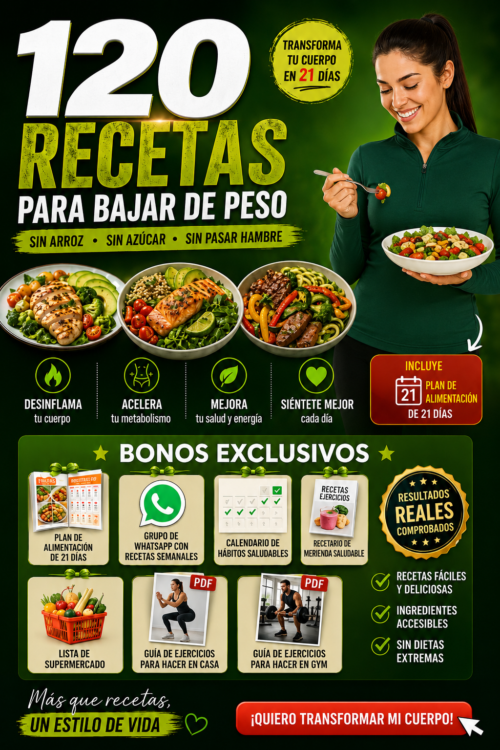 Vista de recursos digitales y bonos incluidos en el reto.