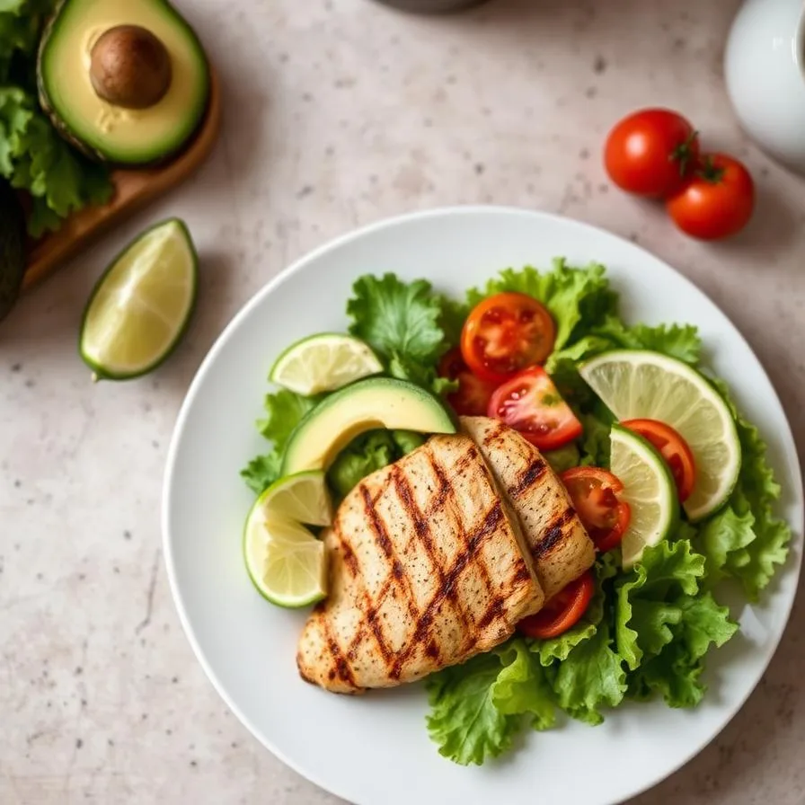 Plato balanceado con verduras frescas y proteína.