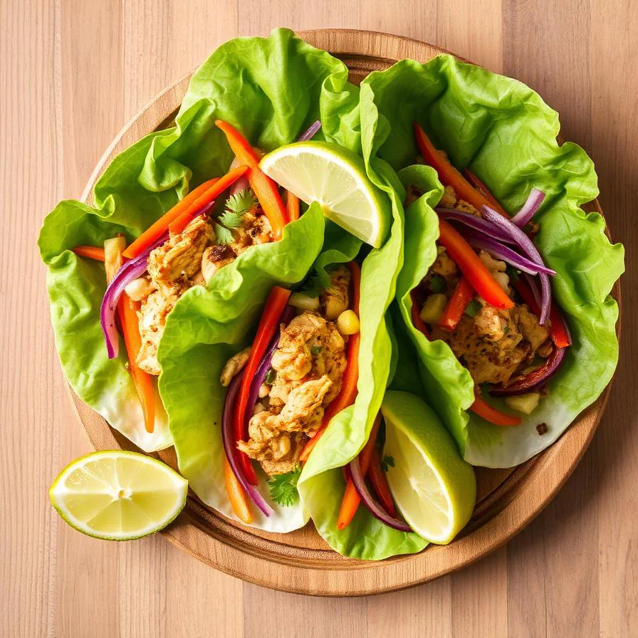 Wraps de lechuga con relleno colorido listos para servir.
