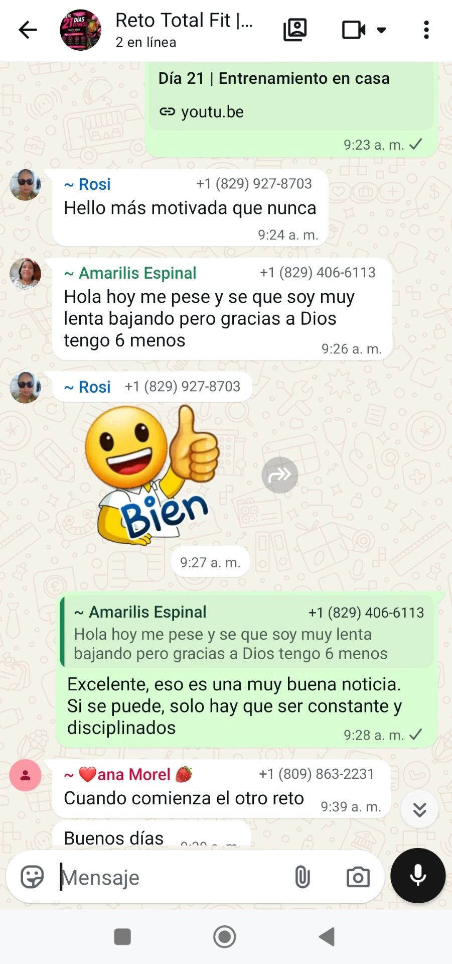 Imagen vertical de mensajes de WhatsApp relacionados con el reto.