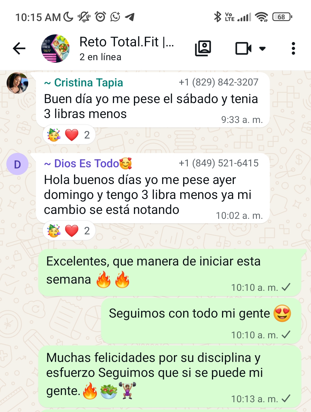 Imagen de mensaje de WhatsApp sobre una experiencia individual con el reto.